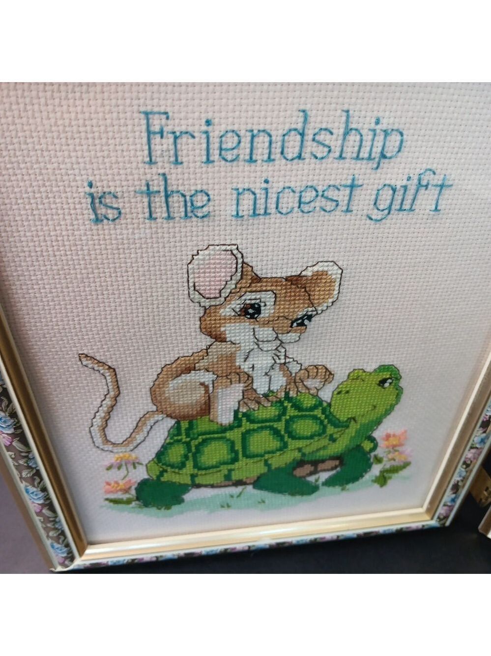 Needlepoint Finished In Frame Desk Decor Gorgeous! Turtle Rabbit Mouse Canada - Picture 9 of 16
